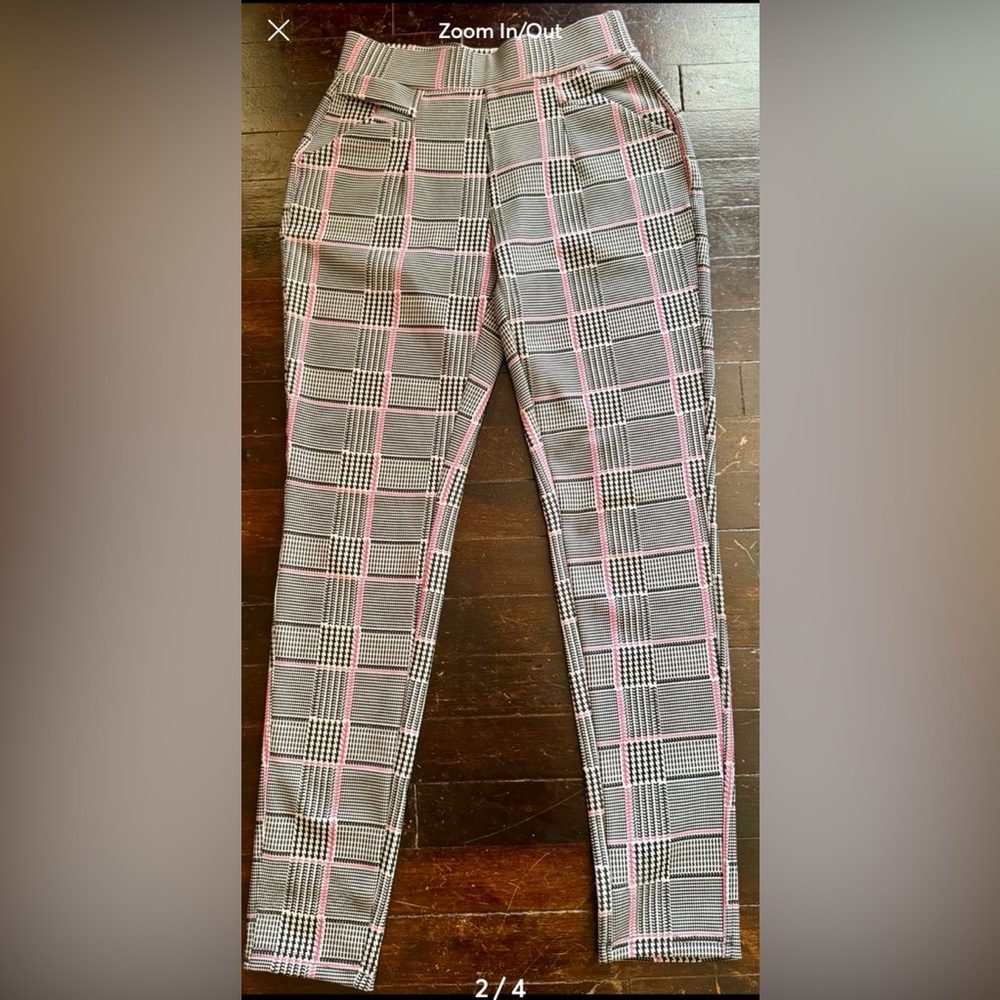 Pink Black & White Plaid Stretch Trousers